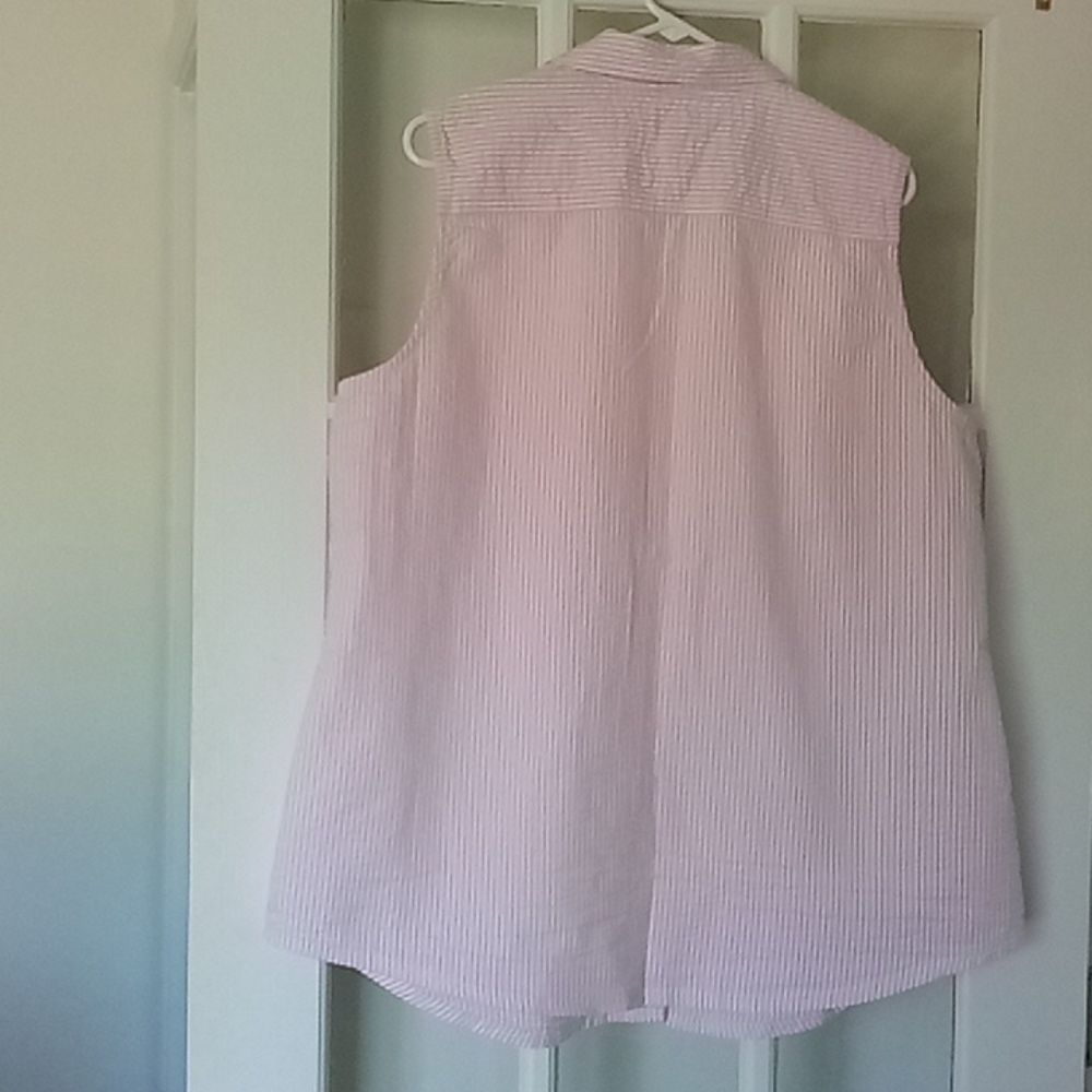 Seersucker pink/white stripe sleeveless Women's shirt by Basic Editions size XXL - Picture 4 of 4